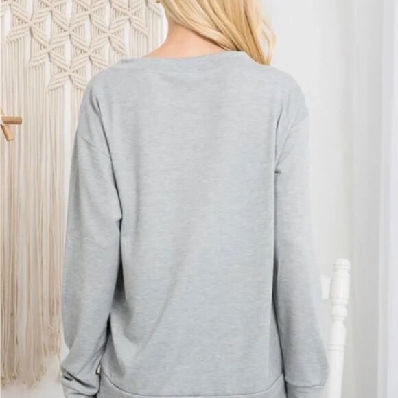 Soft Gray Heart Print Long Sleeve Top Small - Picture 3 of 4